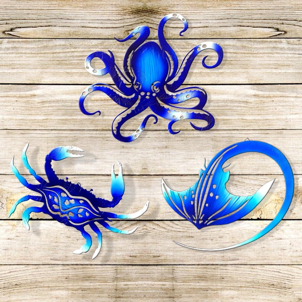 3009 Metal Wall Art Decor Octopus Crab Manta Ray Coastal Nautical Ocean
